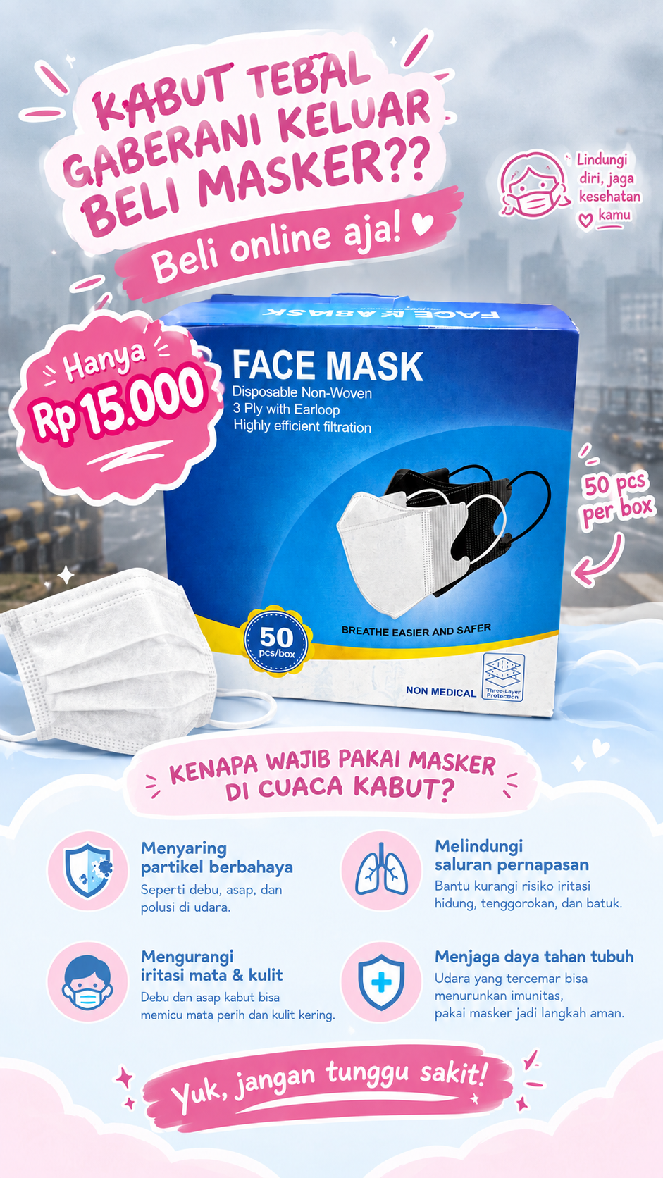 MASKER DUCKBILL FACE MASK HITAM & PUTIH ISI 50 BOX